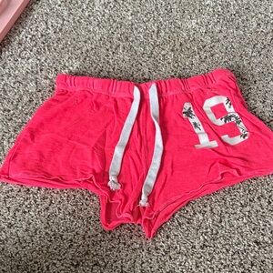 AND Hot Pink Athletic Drawstring Shorts with White Accents